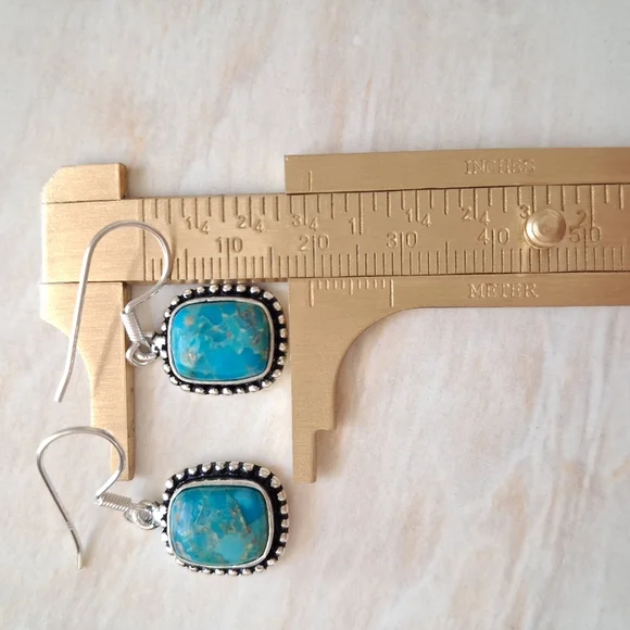 Artisan Handmade 925 Sterling Silver and Turquoise Earrings - Picture 2 of 5